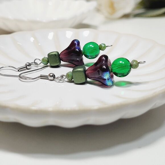 NEW BOHEMIALIZ earrings 688gpurp#mfs Green Czech flower dangle earrings fairy ea - Picture 2 of 5